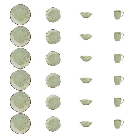 Manhattan Comfort RYO Collection 24 Piece Microwave and Oven Safe Porcelain Dinnerware Set, Service for 6, Green